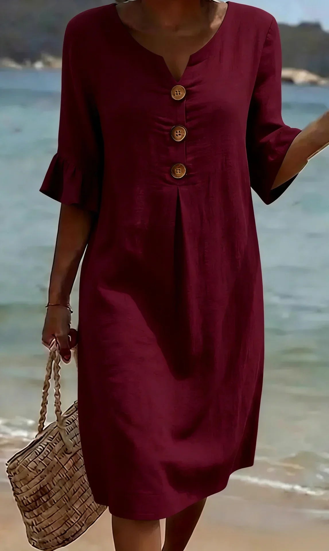 Vestido mujer de lino manga abullonada estilo fresco