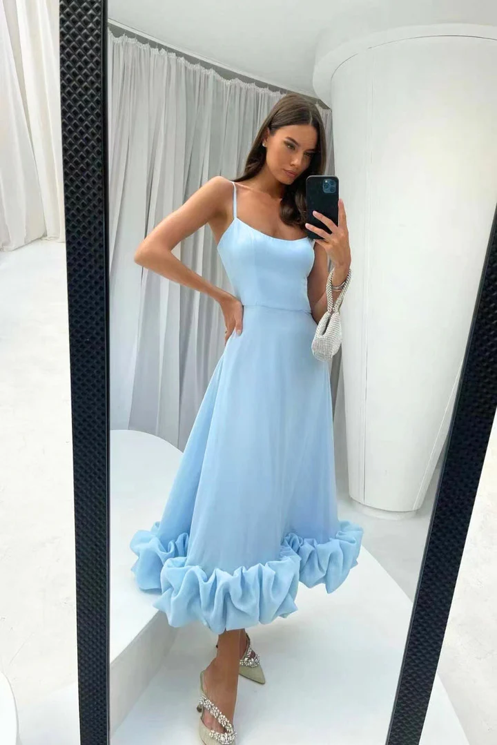 Vestido Midi Mujer Tirantes Volantes Espalda Abierta