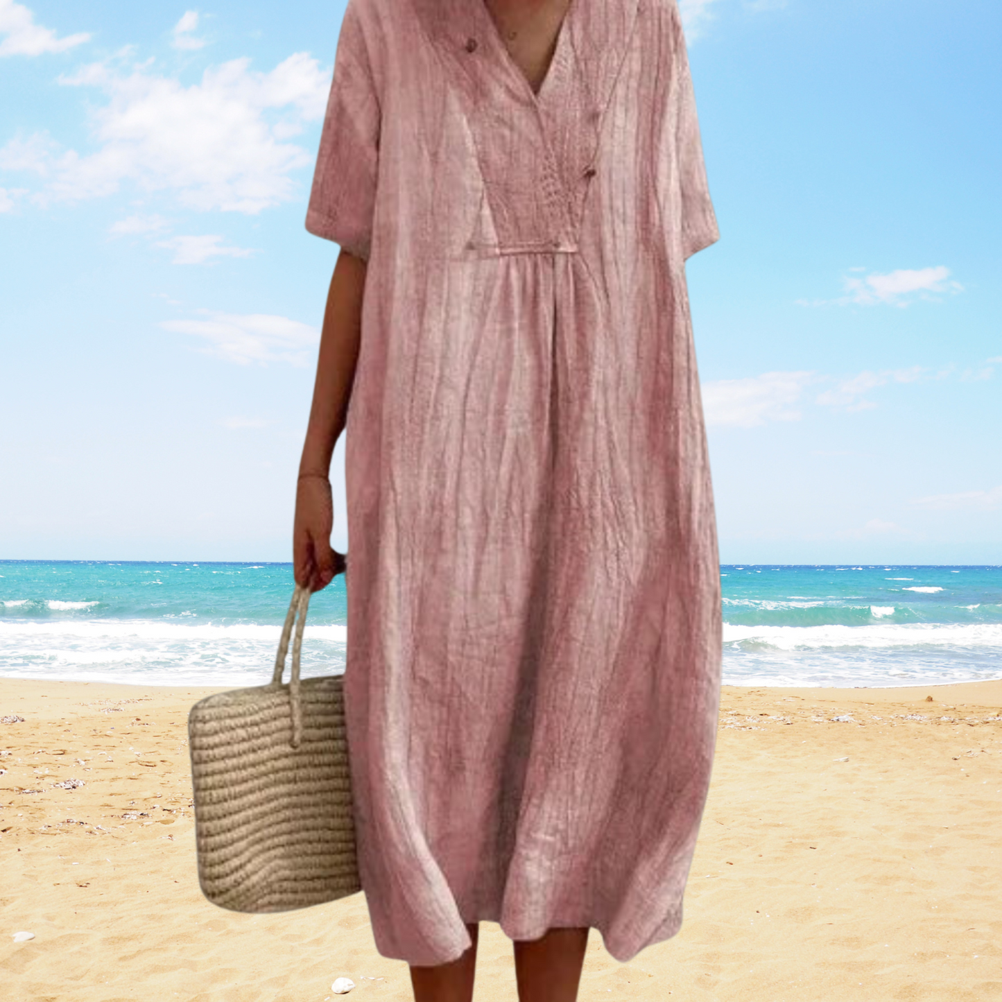 Vestido midi mujer fluido escote en v verano