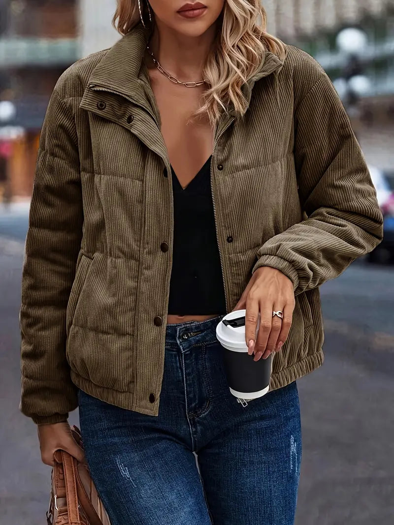 Abrigo Chaqueta Mujer de Pana Suave Ajuste Clásico