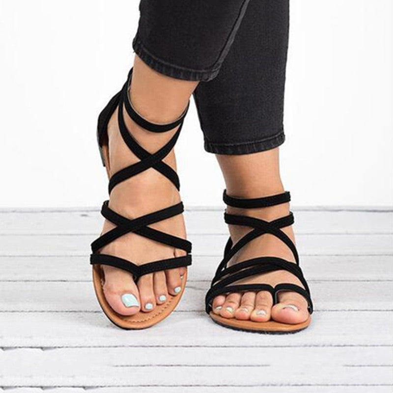 Sandalias Planas Mujer con Correas Cruzadas Estilo Simple
