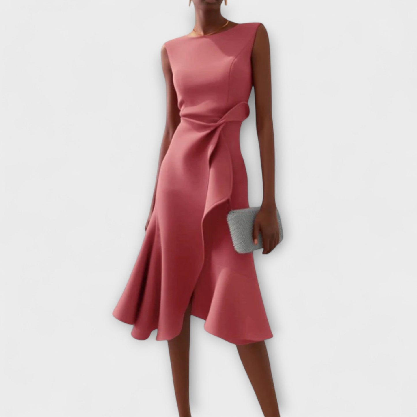 Vestido midi mujer sin mangas cintura entallada falda con vuelo