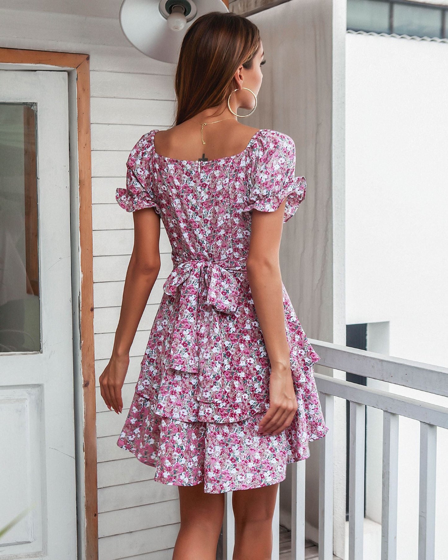 Vestido Corto Mujer Estampado Floral Playa Primavera Verano