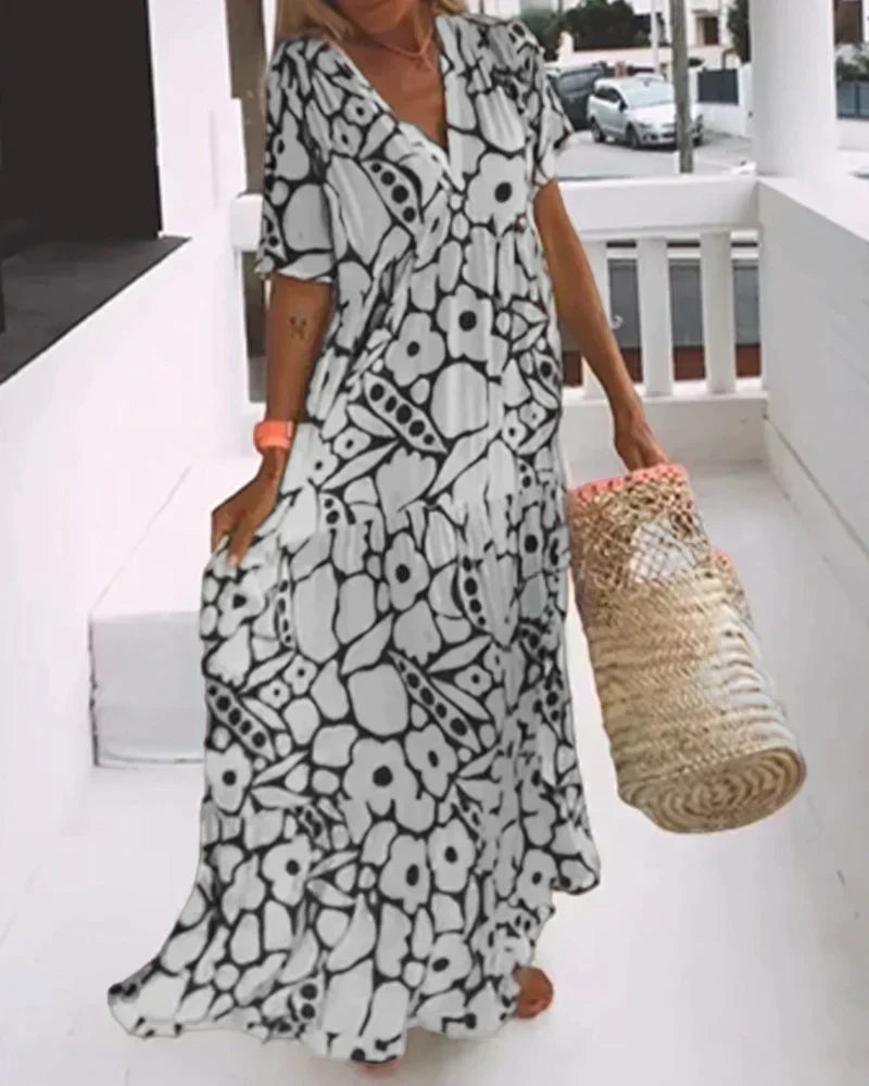 Vestido largo mujer fluido estampado gráfico verano