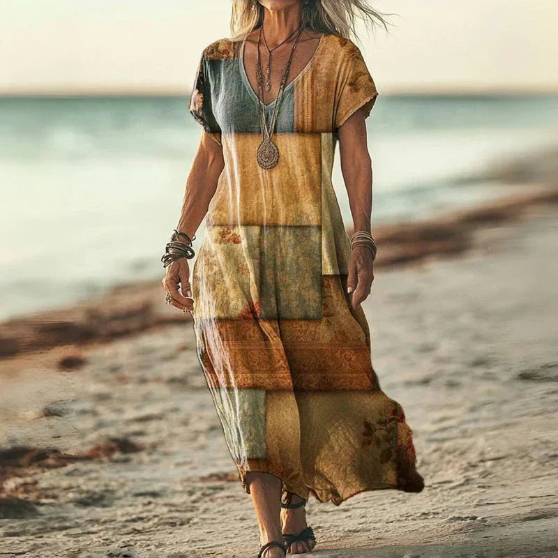 Vestido Mujer Fluido Verano Escote en V Corte Suelto
