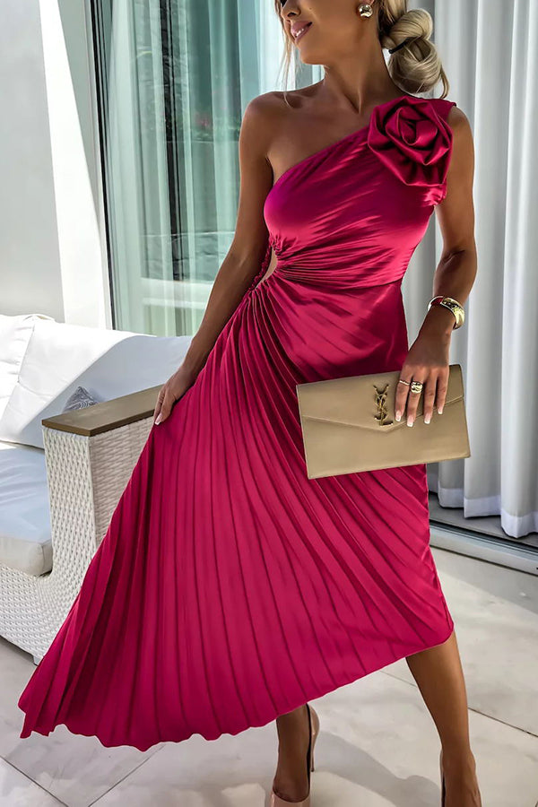 Vestido midi mujer Plisado un solo hombro