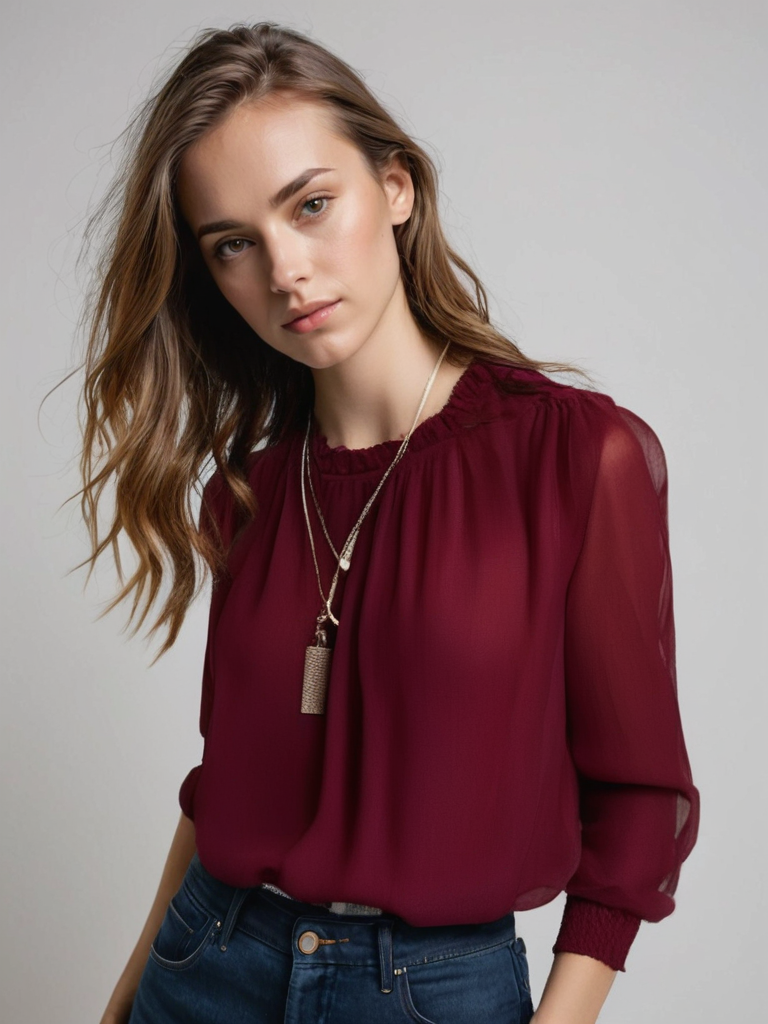 Blusa Mujer Manga Larga con Volantes y Corte Elegante