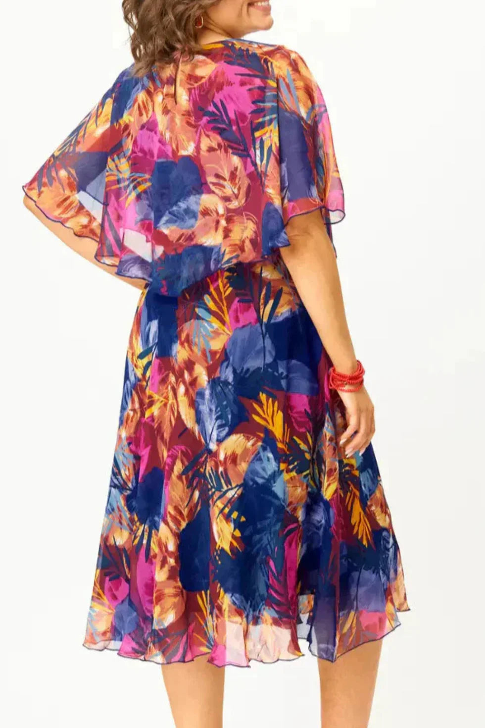 Vestido midi Mujer Estampado Mangas Volantes Corte A-line