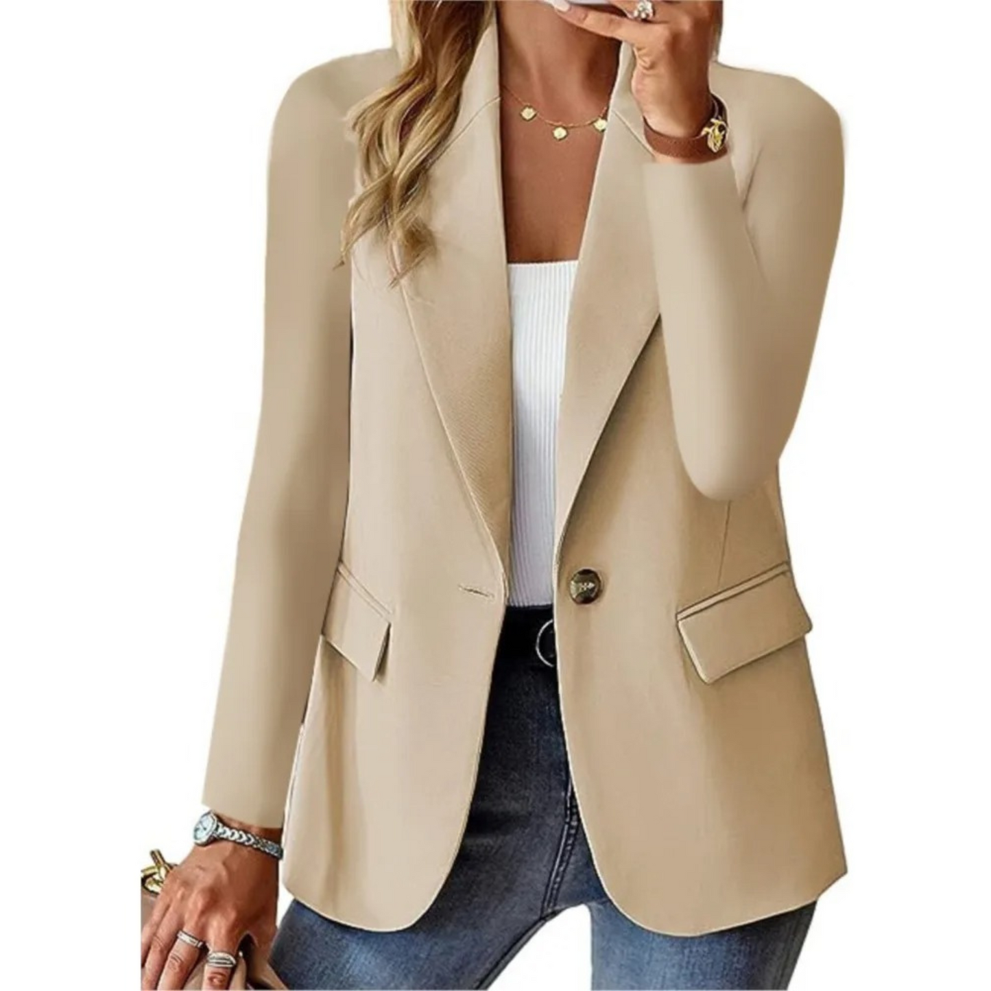 Blazer mujer de tejido ligero corte holgado solapa clásica