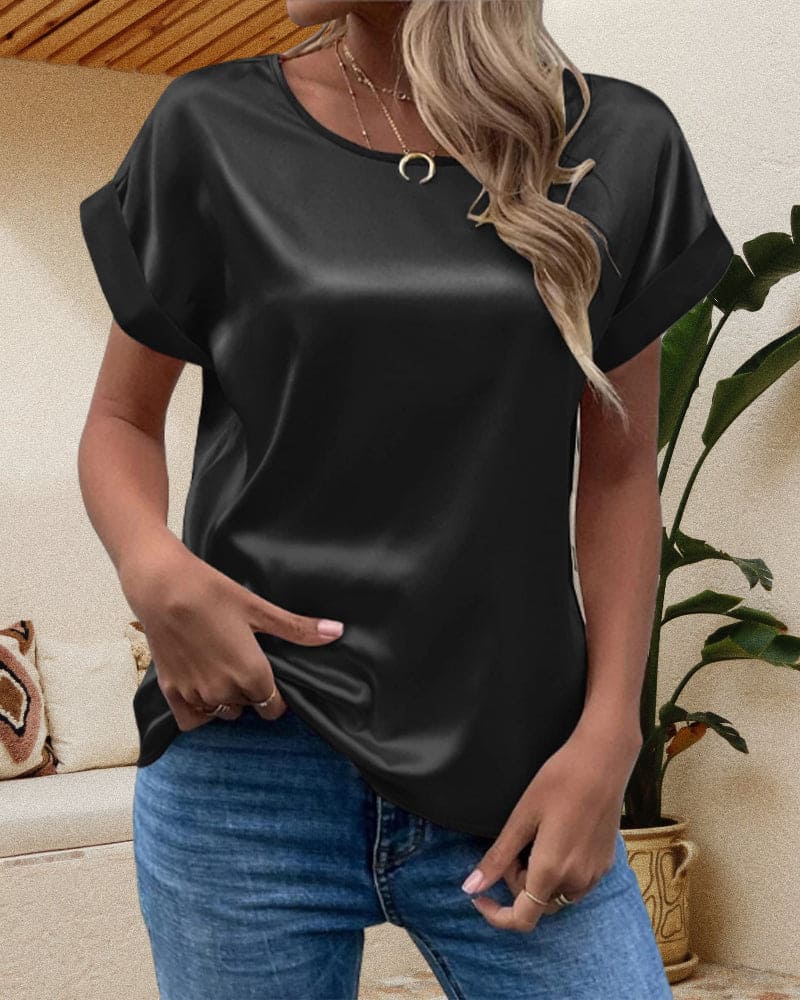 Blusa Mujer de Satén Manga Corta Estilo Chic