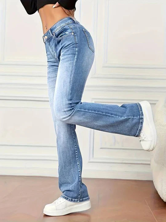 Jeans Mujer Acampanados Elásticos Estilo Vintage