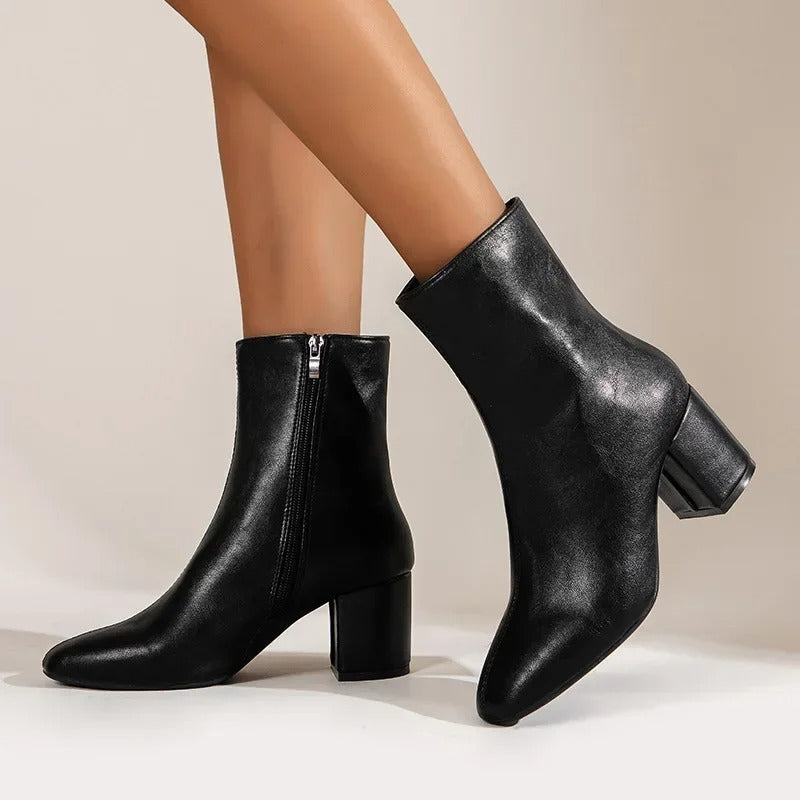 Botines Mujer Tacón Ancho Cremallera Lateral