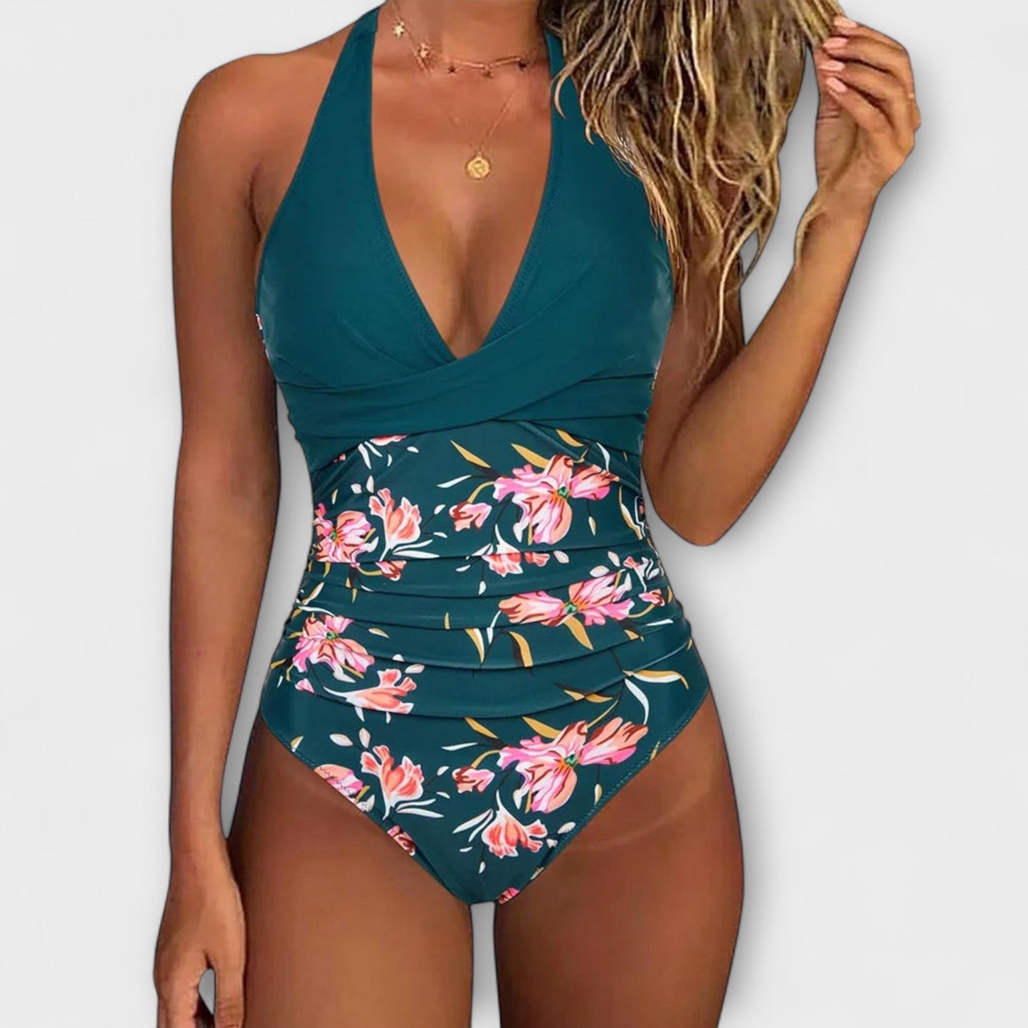 Bañador Mujer Halter Panel Fruncido Cintura