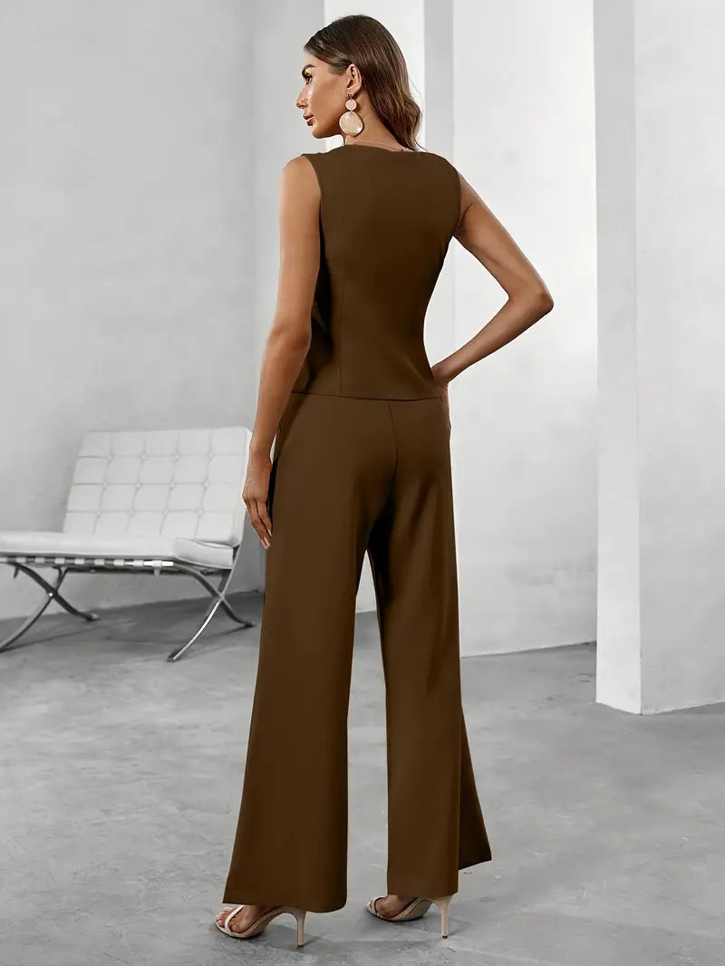 Conjunto mujer chaleco y pantalón algodón oficina