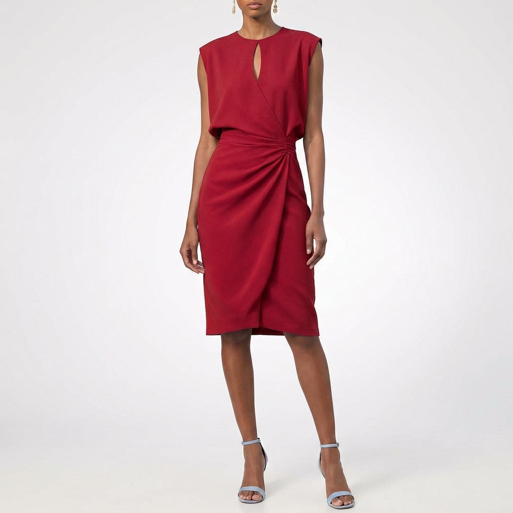 Vestido Midi Mujer Drapeado Ajuste Sofisticado