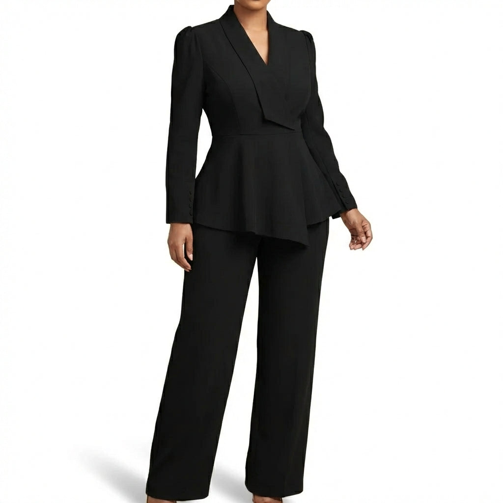Traje Blazer y Pantalón Mujer Peplum Ajuste Elegante