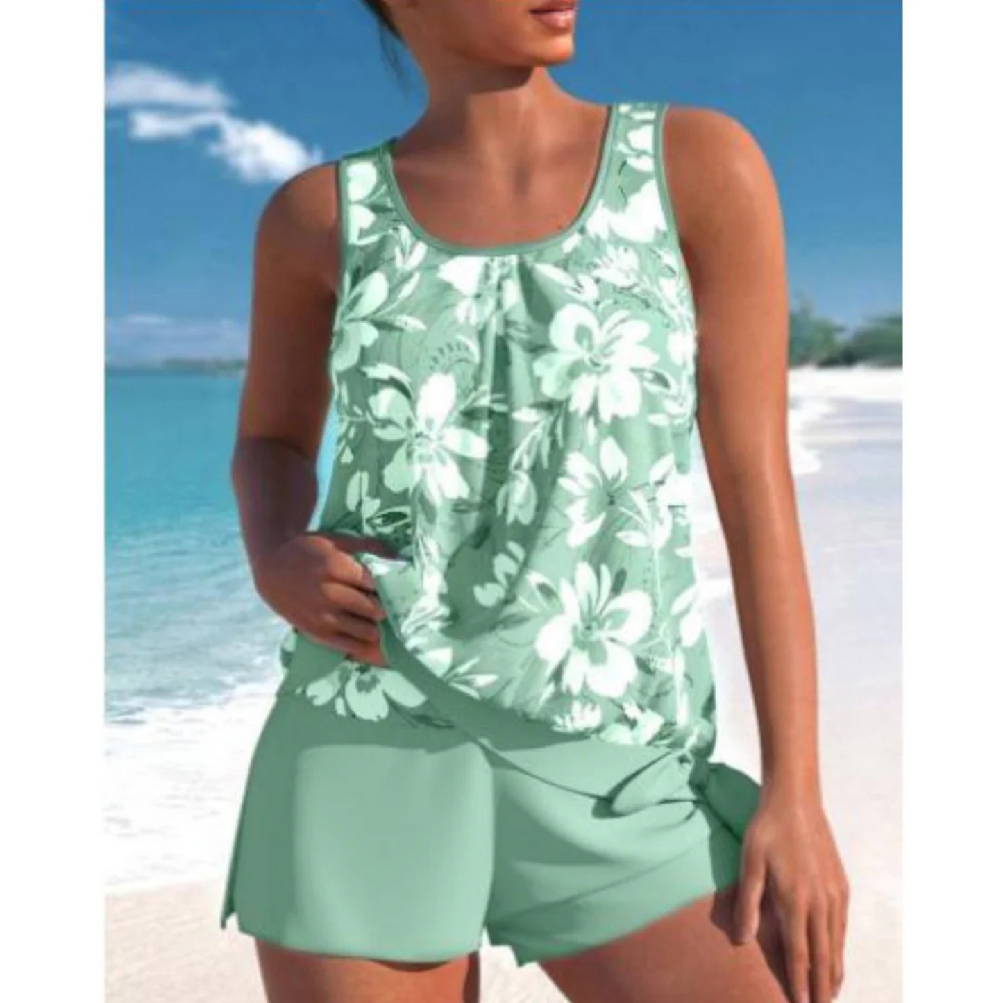 Bañador Tankini Mujer de Dos Piezas Estampado Flores Pantalón