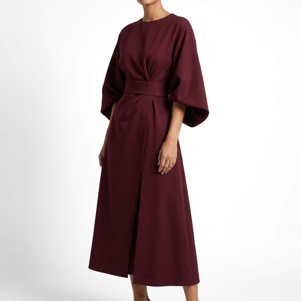 Vestido Midi Mujer Cruzado con Cinturón Ajustable