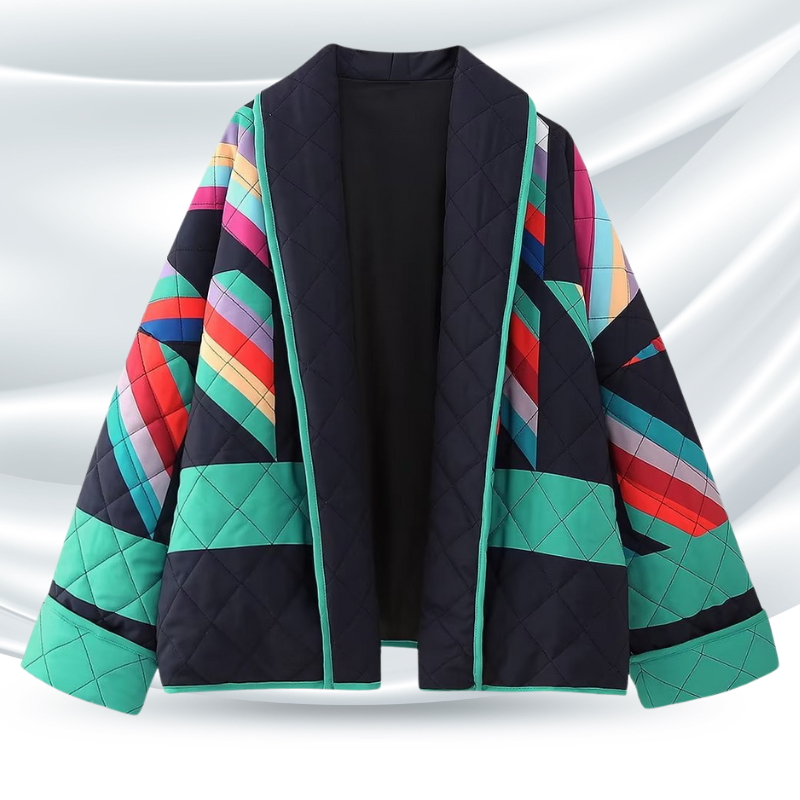 Chaqueta Mujer de Patchwork con Mangas Anchas Estilo Artistico