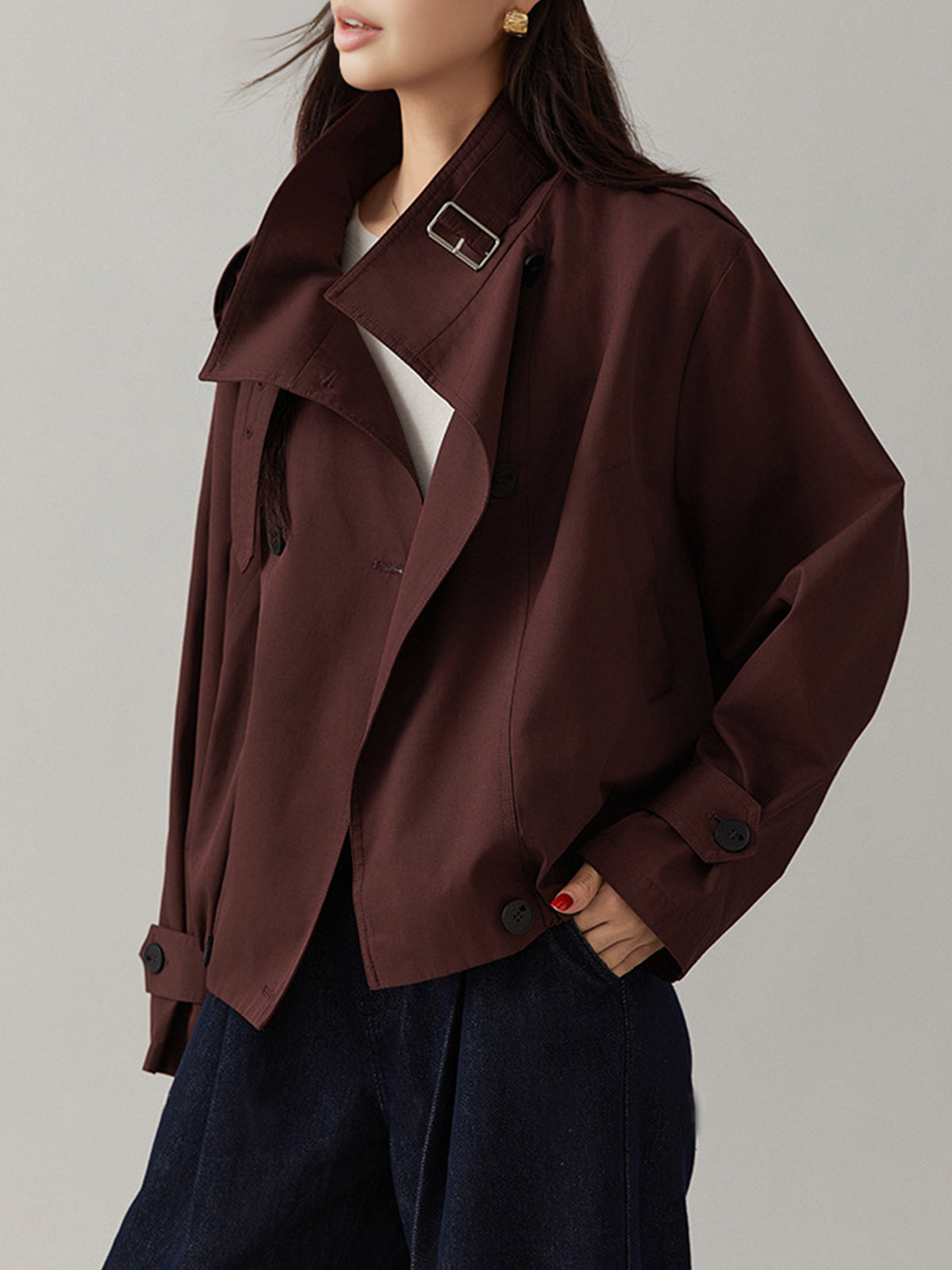 Chaqueta Mujer Utility Corte Holgado Cuello Solapa Botones Frontales