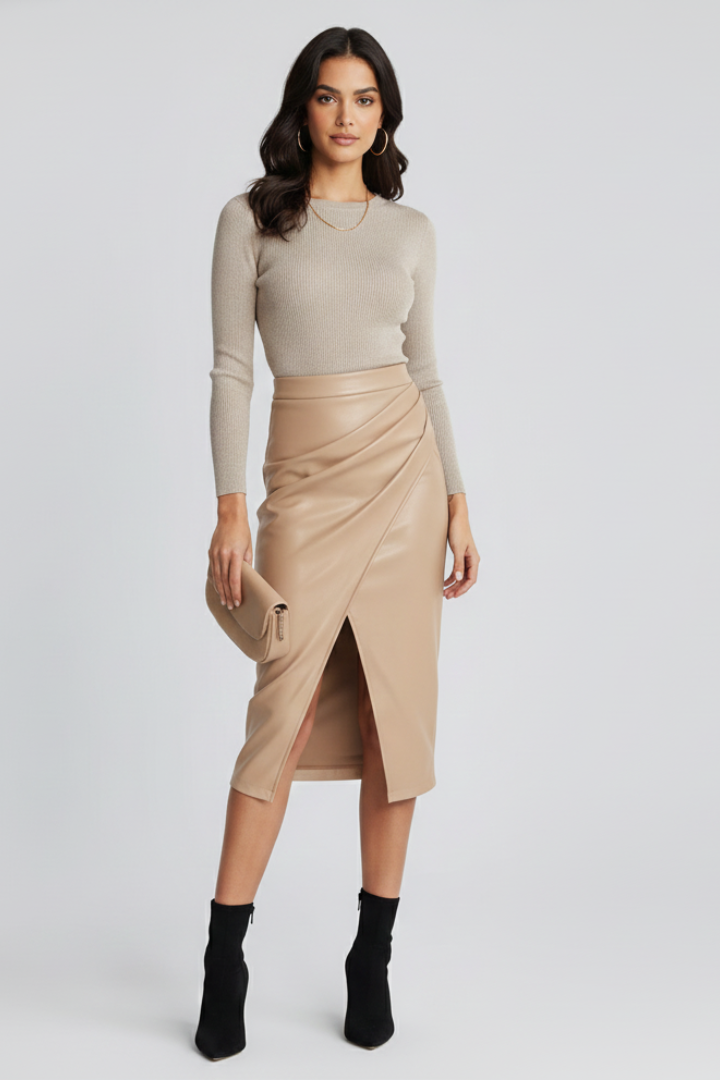 Falda midi mujer Plisada con abertura frontal