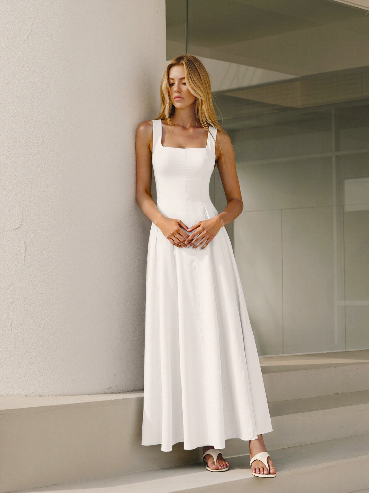 Vestido largo mujer con espalda de cordones