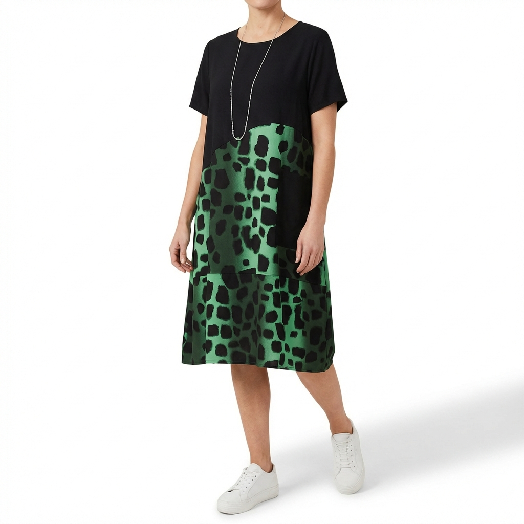 Vestido Midi Mujer Combinado Estampado Casual