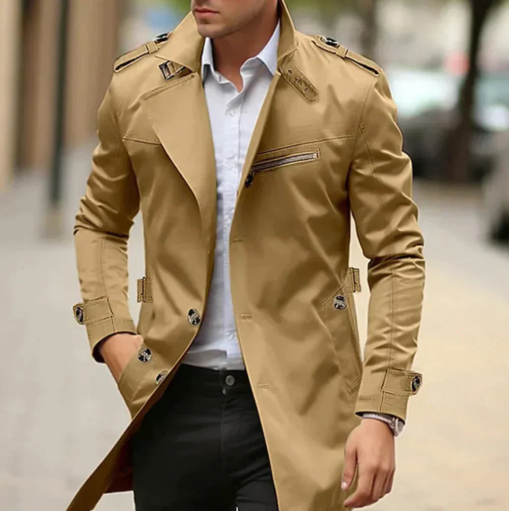 Abrigo Trench Hombre Clásico Corte Recto