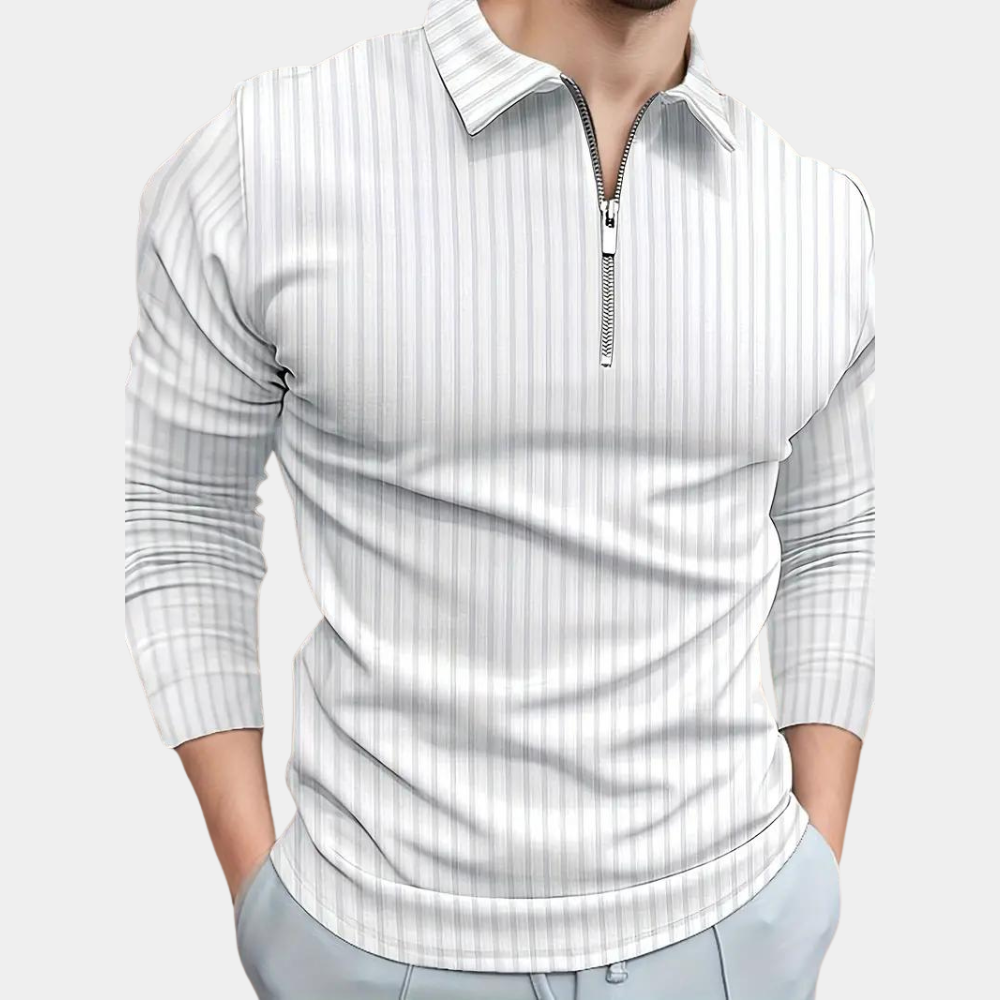 Polo hombre de manga larga tejido con rayas