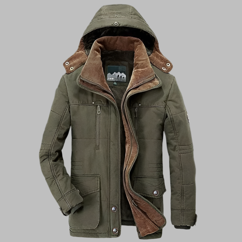 Chaqueta Hombre Invierno con Forro Polar y Capucha Ajustada