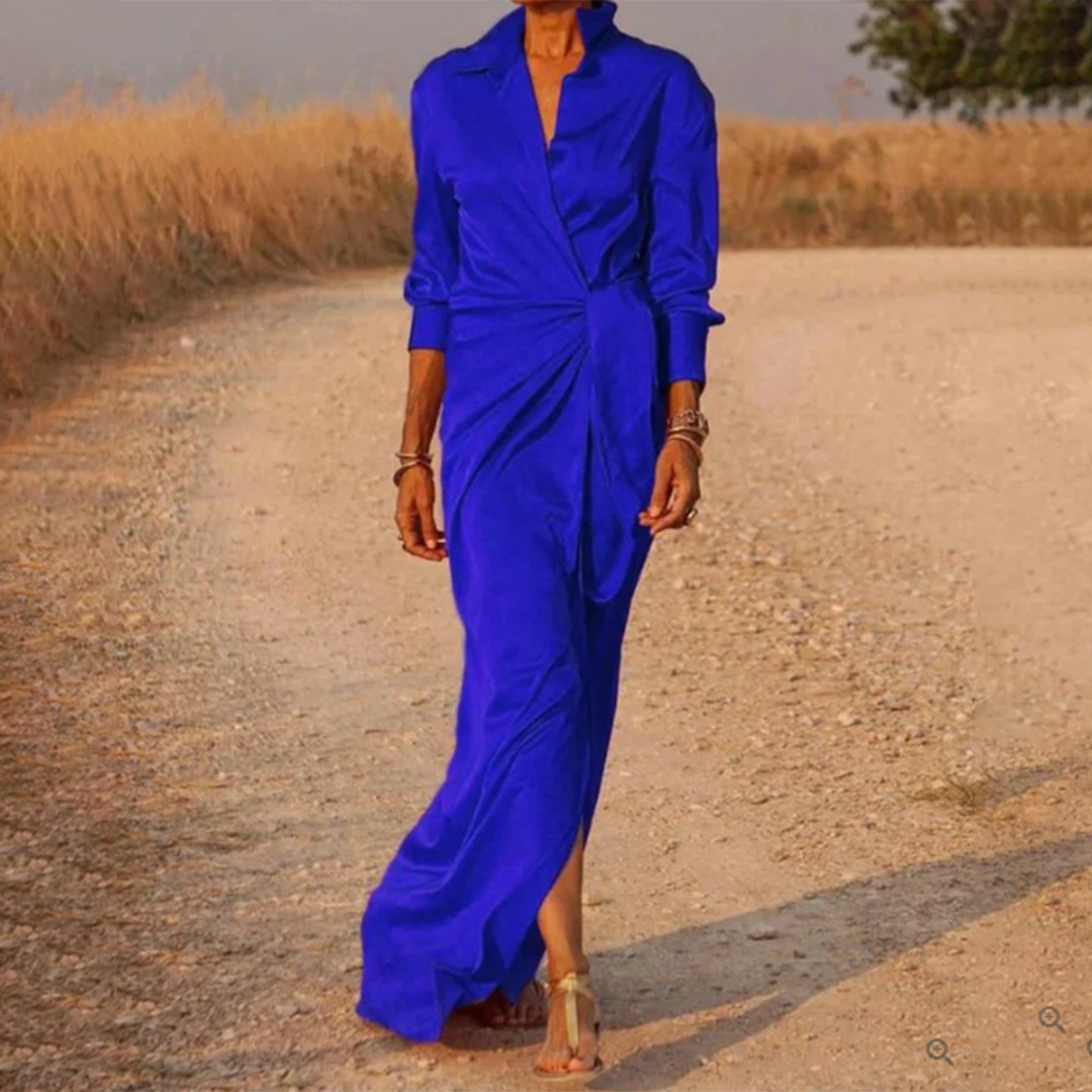 Vestido largo mujer cruzado manga larga estilo maxi
