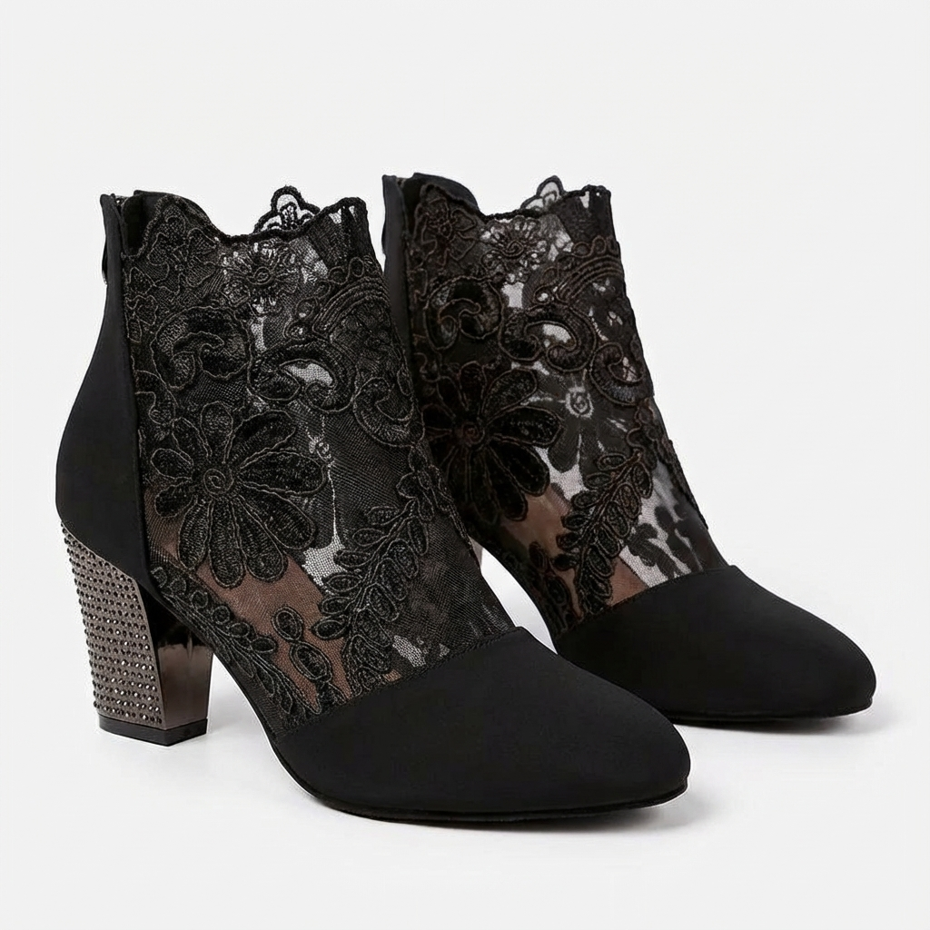 Botines Mujer de Encaje Tacón Ancho