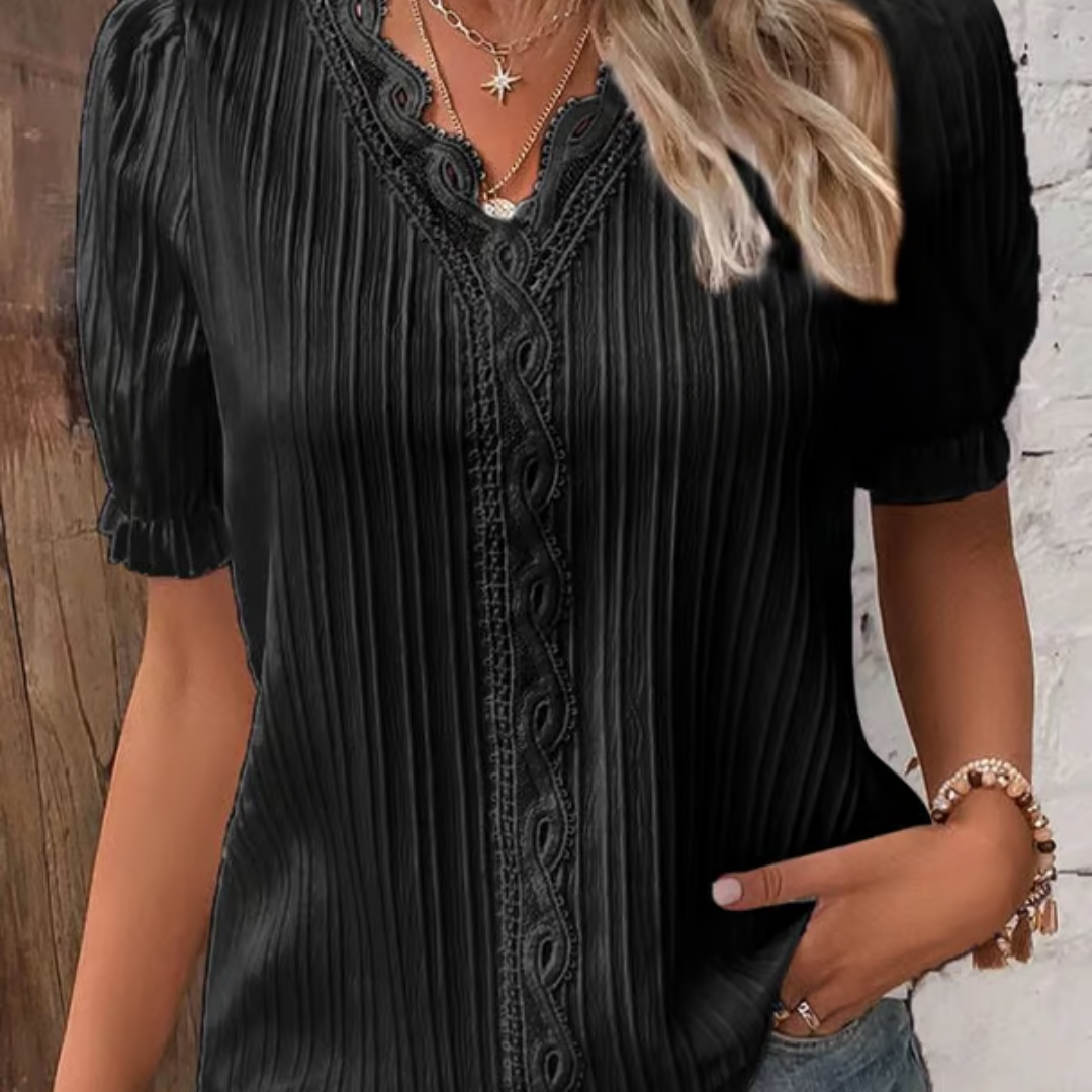 Blusa Mujer de Encaje Escote en V Ajuste Elegante