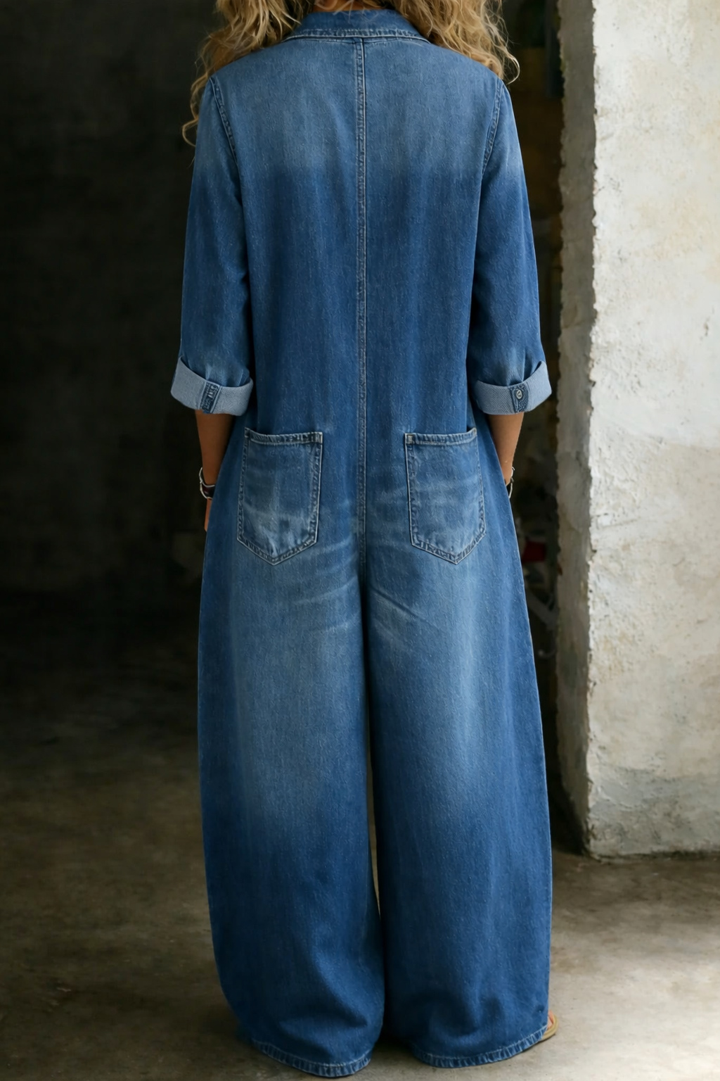 Mono largo mujer de denim con botones estilo casual