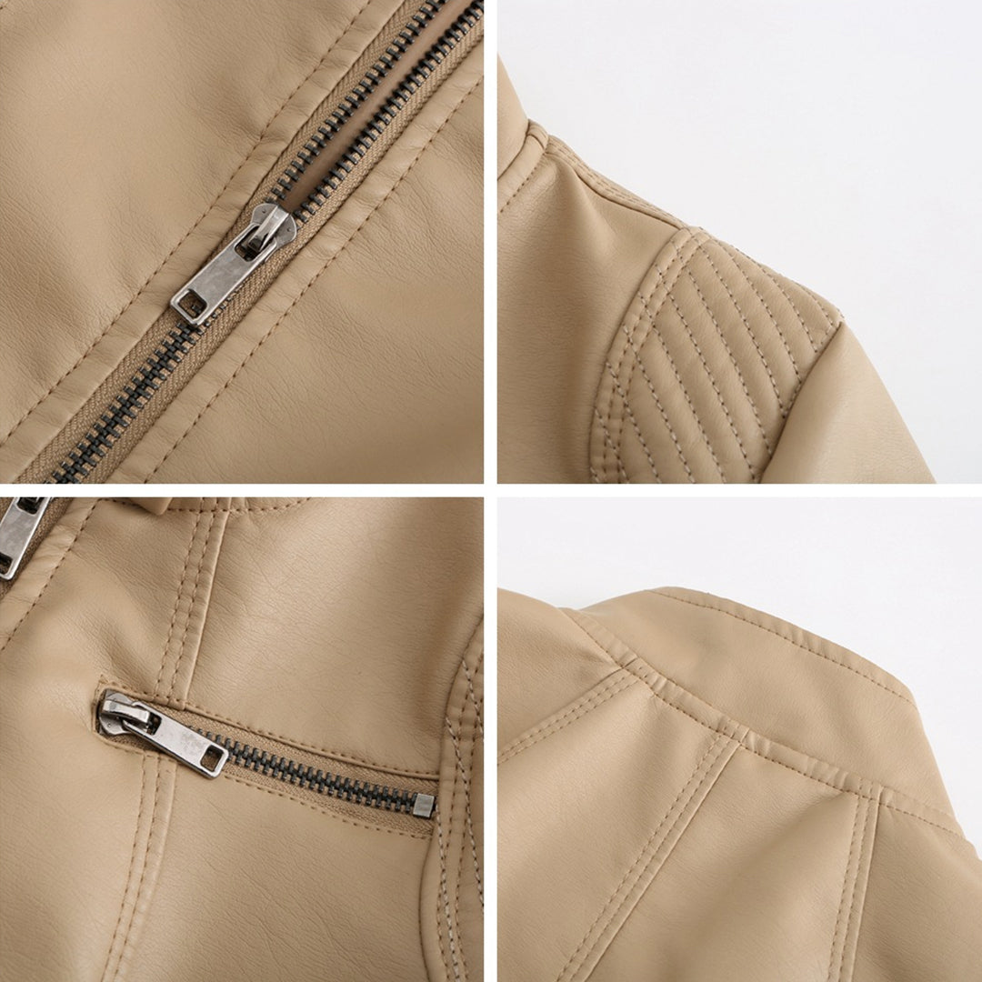 Chaqueta Mujer de Cuero con Mangas Acanaladas Ajuste Elegante