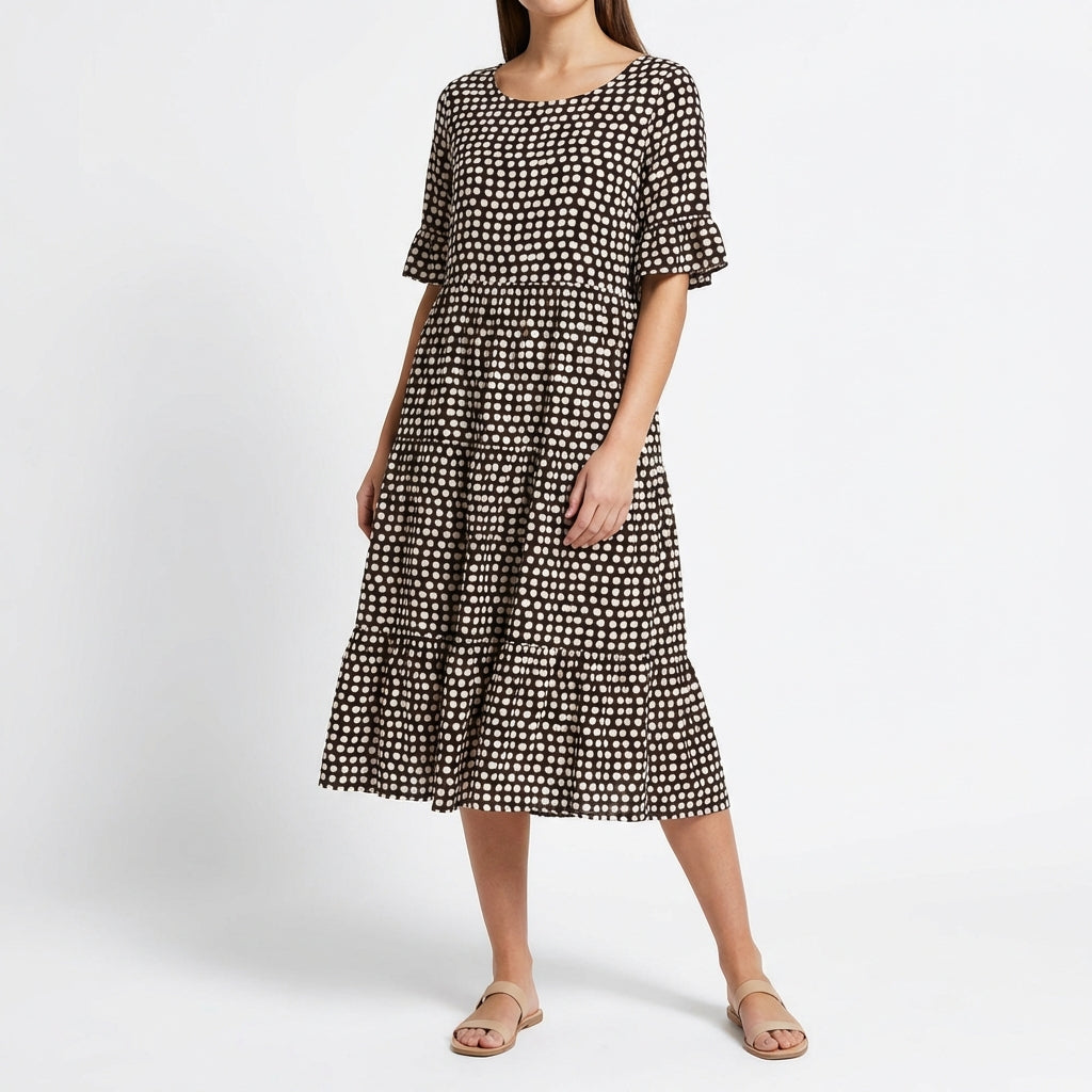 Vestido Midi Mujer Escalonado Manga Volante