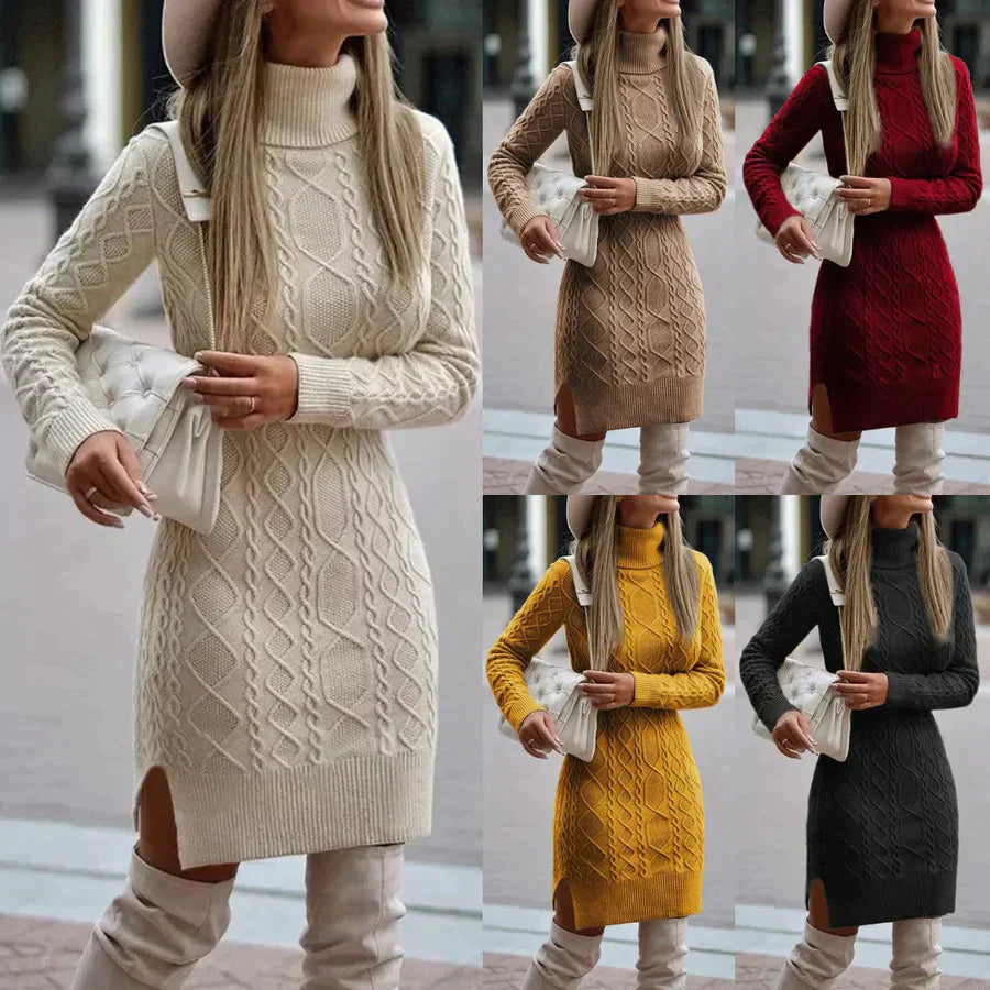 Vestido Mujer de Punto Cuello Alto Diseño Trenzado