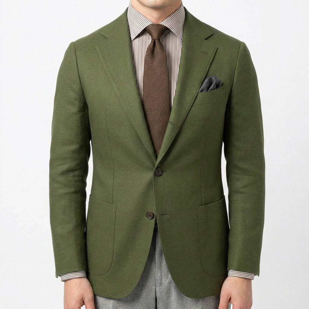 Blazer Hombre con Solapa Clásica y Bolsillo con Pañuelo Smart Casual
