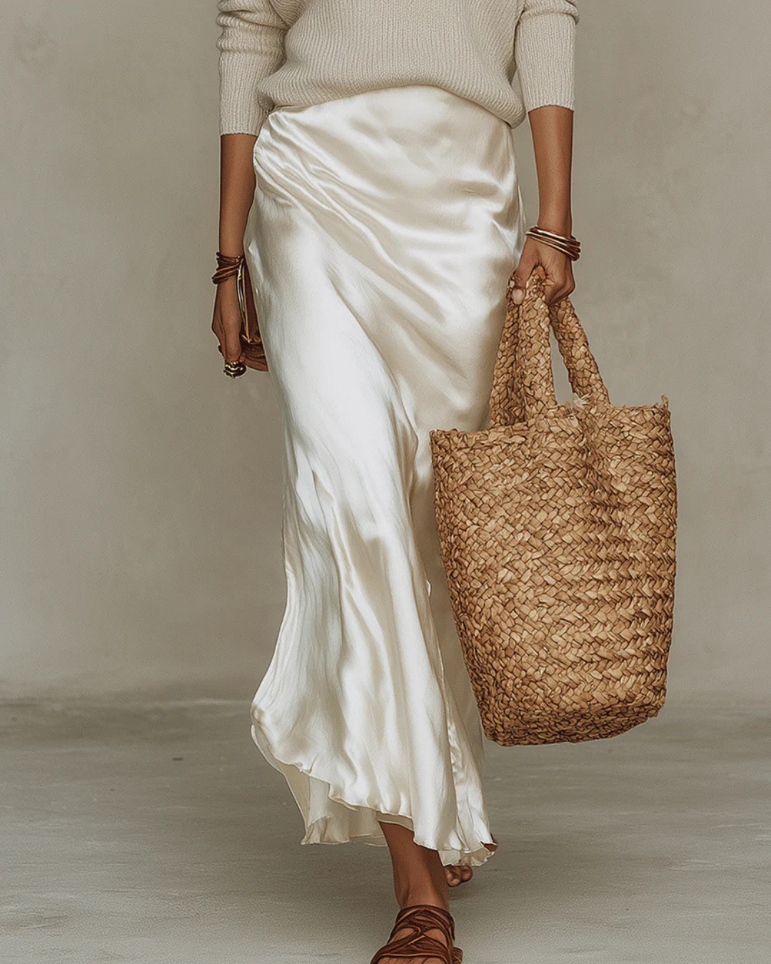 Vestido Midi Mujer Satinado Ajuste Conjunto Suéter
