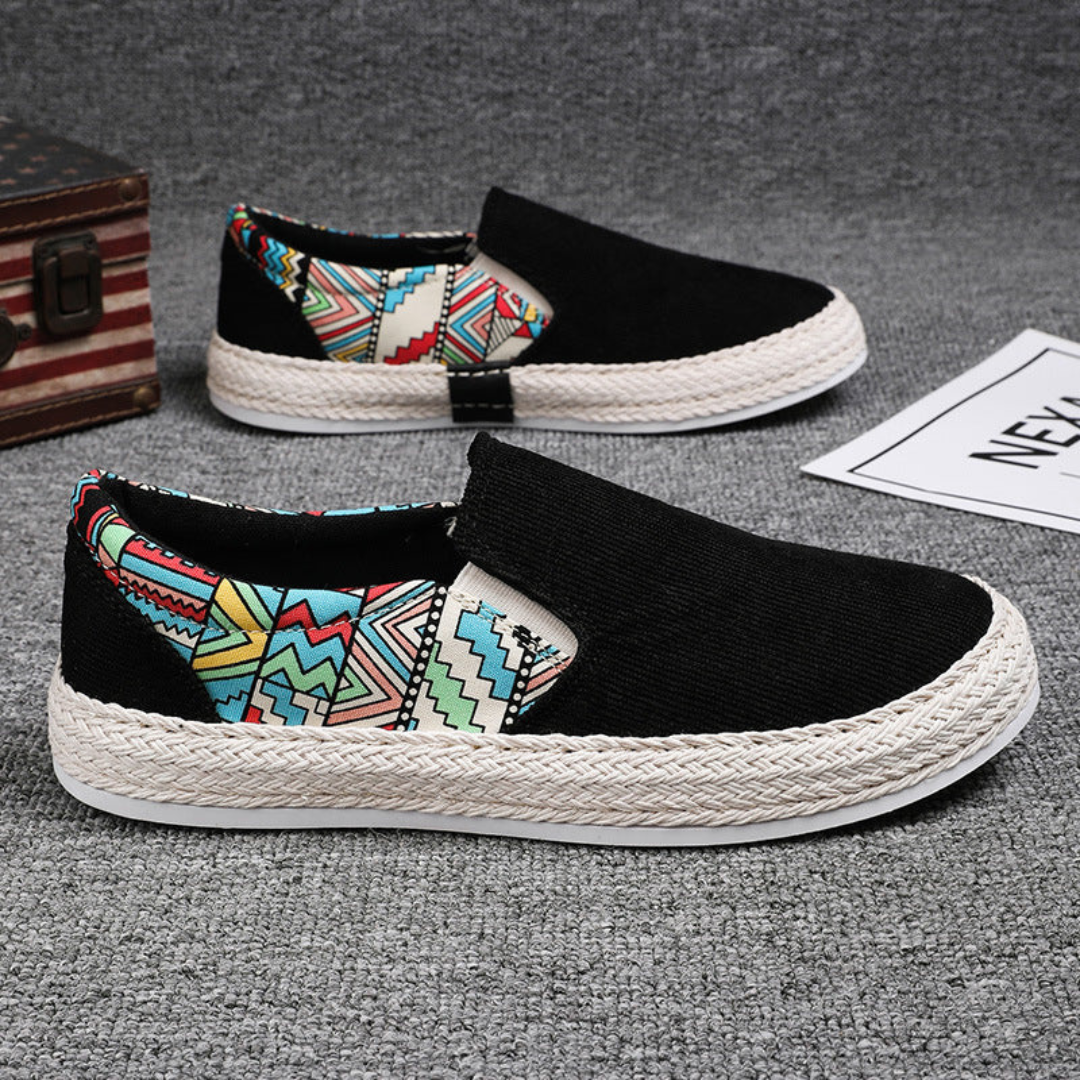 Alpargatas Planas Mujer Tela Estampado Étnico Sin Cordones