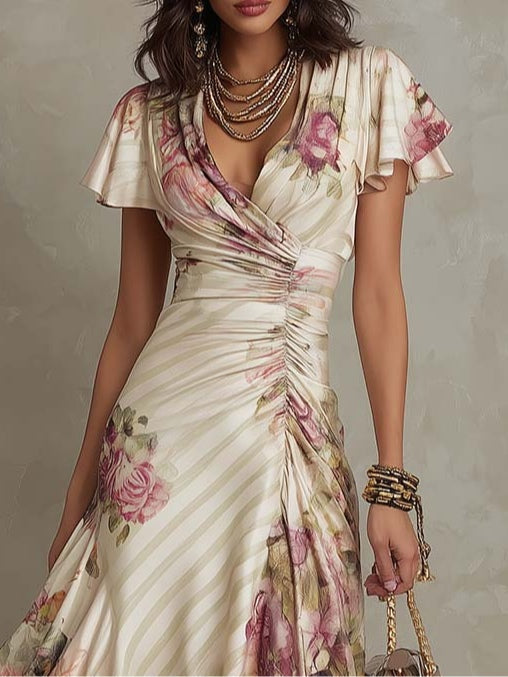 Vestido Midi Mujer de Satén Estilo Elegante Silueta Ajustada