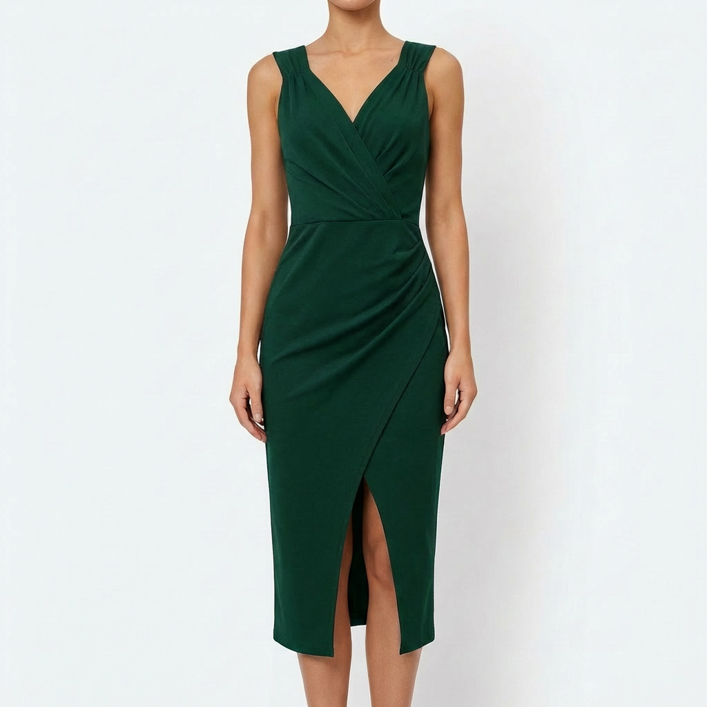 Vestido Fiesta Mujer Escote Pico Abertura Lateral Elegante