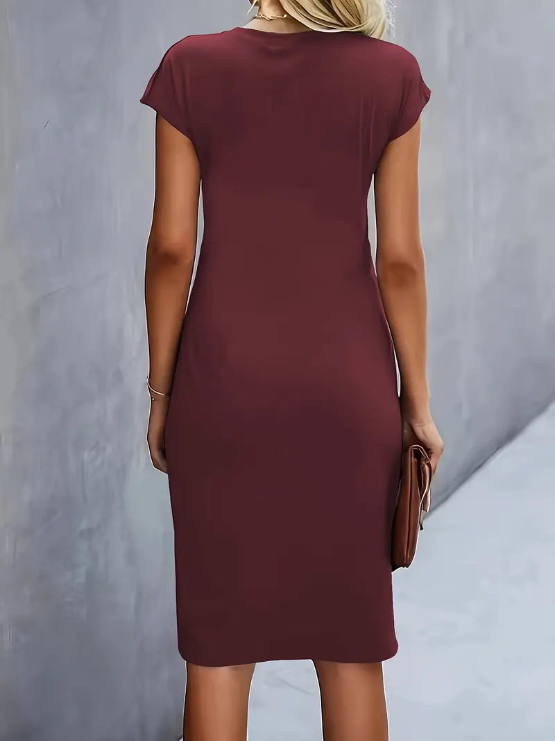 Vestido Midi Mujer de Corte Entallado Manga Corta