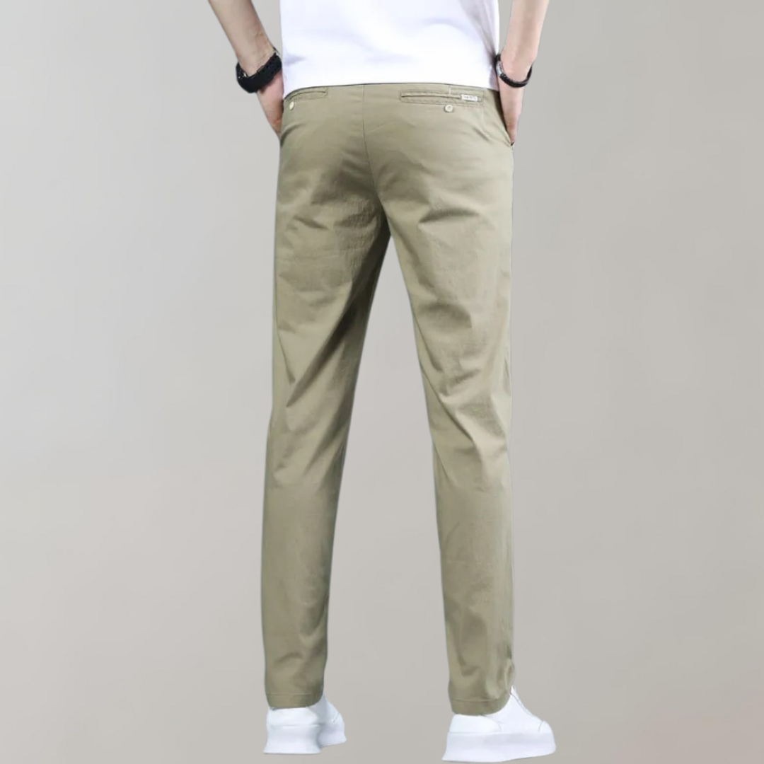 Pantalones Chinos Hombre Tejido Elástico Ajuste Slim Cintura Elástica