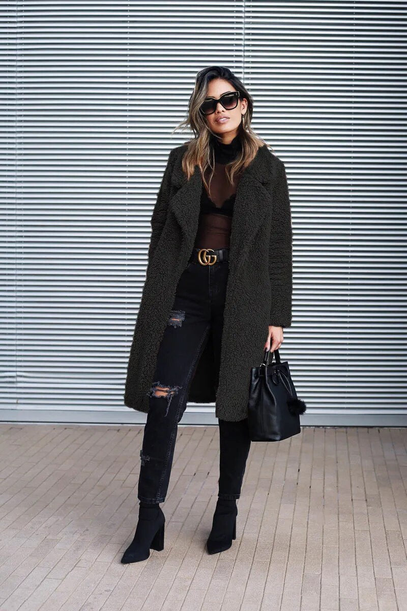 Abrigo Largo Mujer de Polar Invierno Estilo Clasico