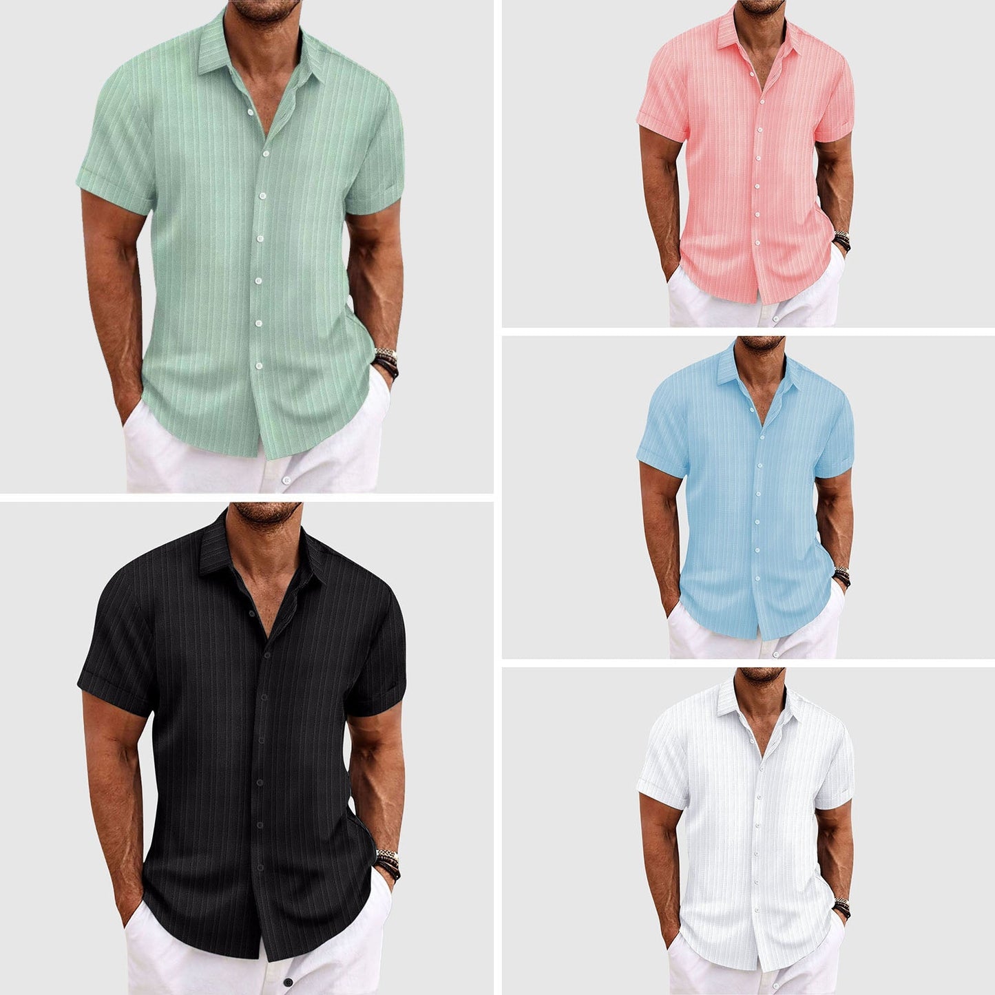 Camisa Hombre Algodón Manga Corta Cuello Clásico Botones