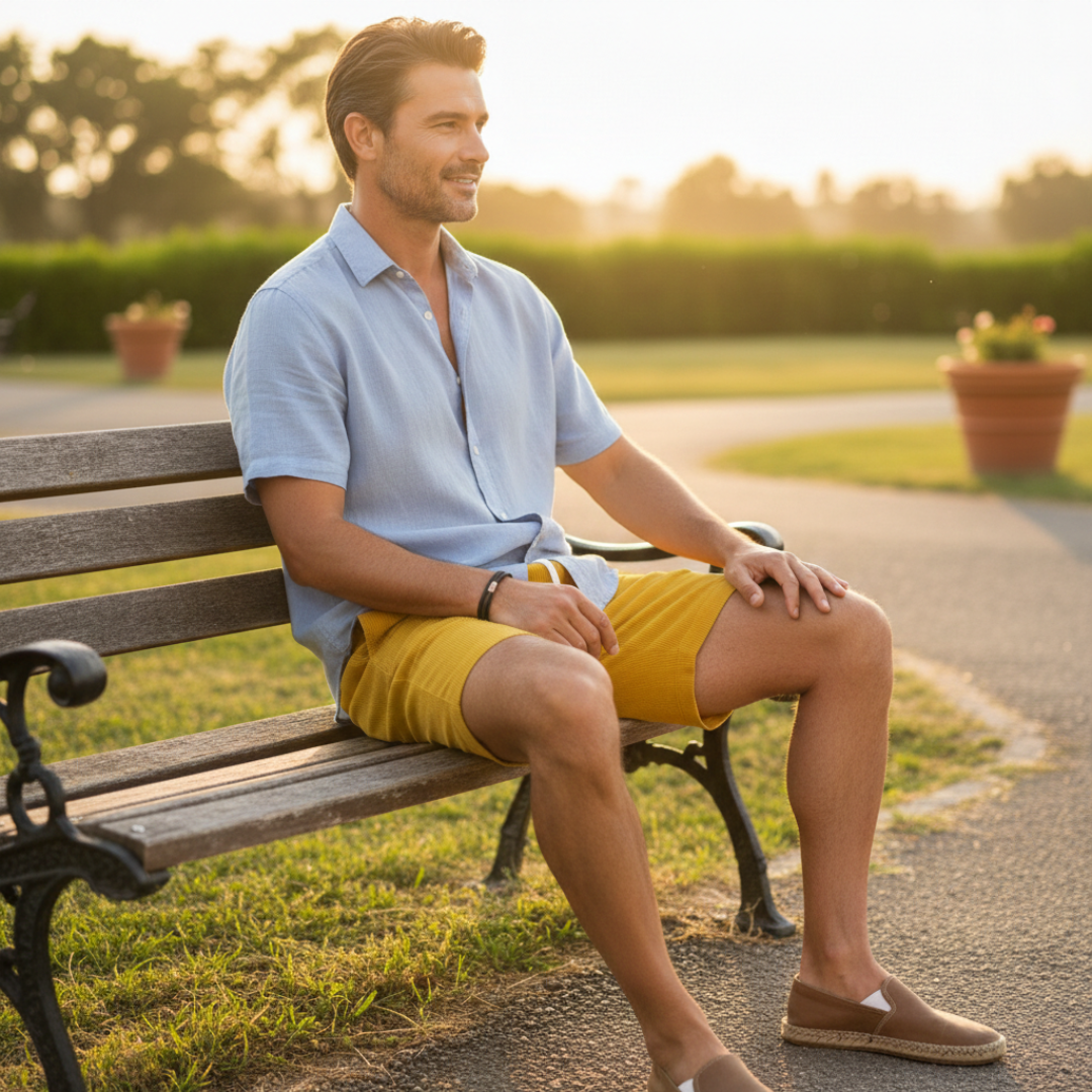 Bermudas Hombre de Canalé Cintura Elástica y Cordón