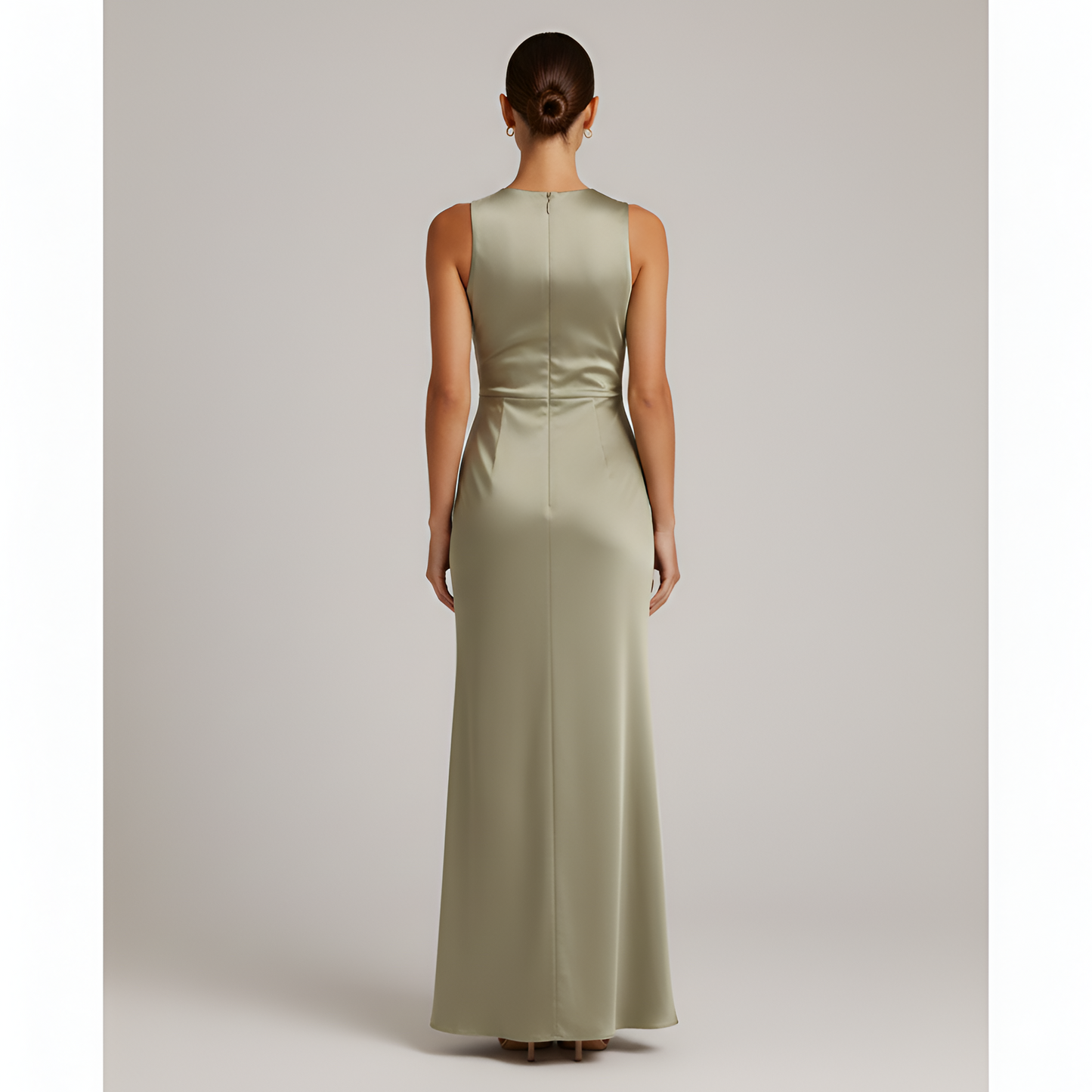 Vestido Largo Mujer Satinado Drapeado Abertura Lateral