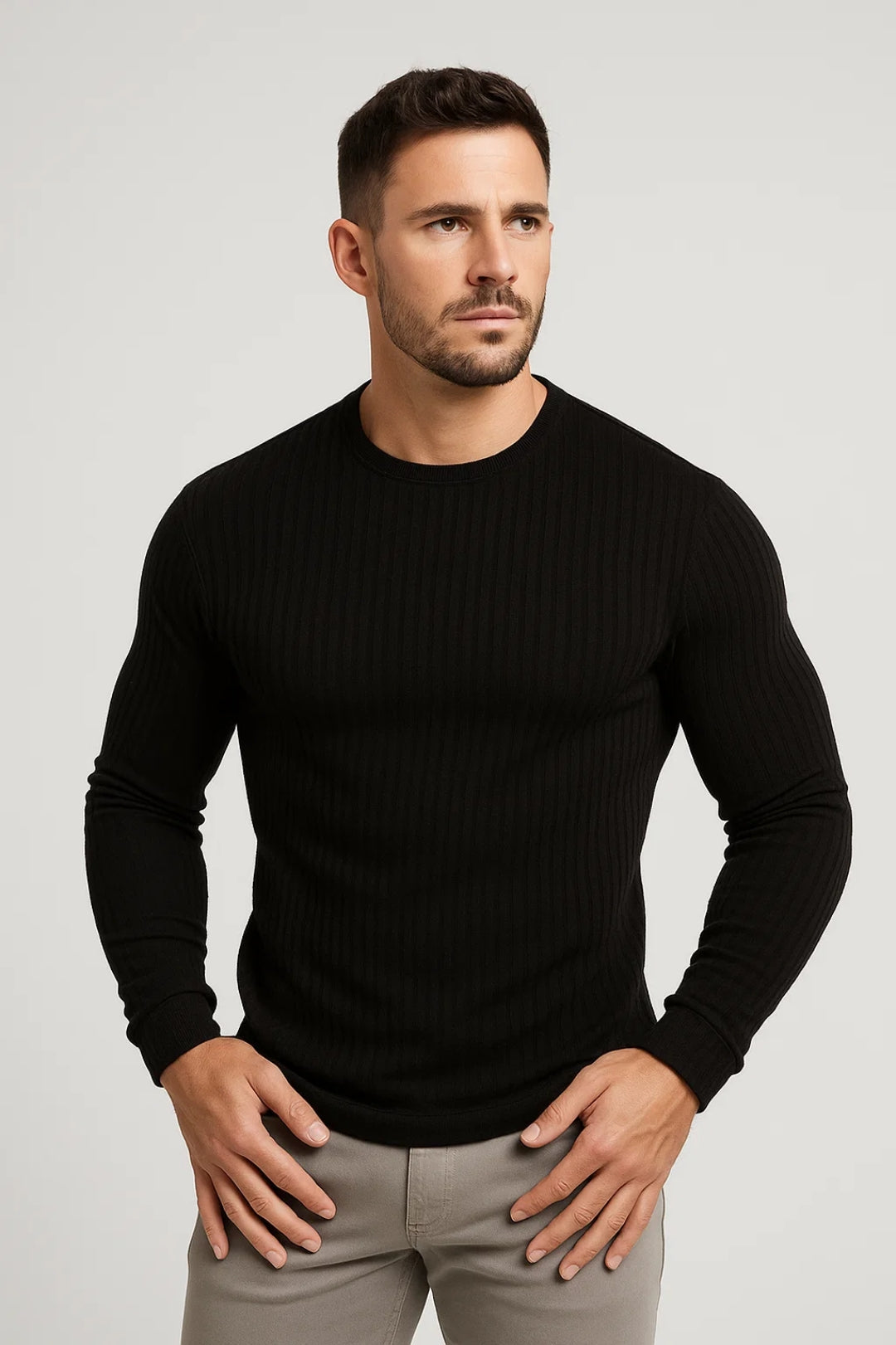 Camiseta deportiva hombre de manga larga cuello redondo entallada