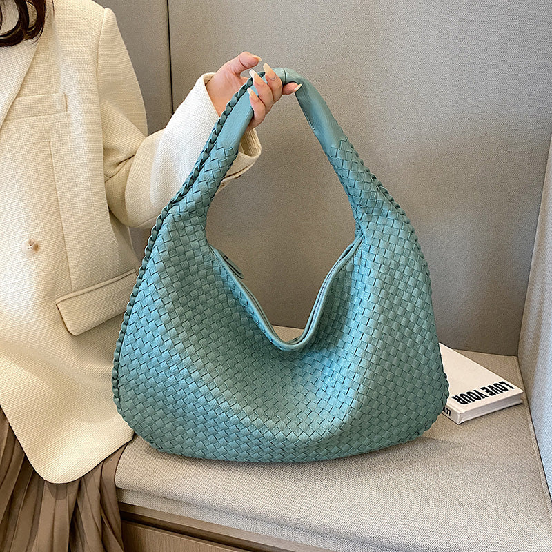 Bolso de hombro mujer de cuero sintético trenzado media luna